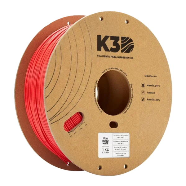 K3D PLA Rojo Mate 1.75mm 1Kg